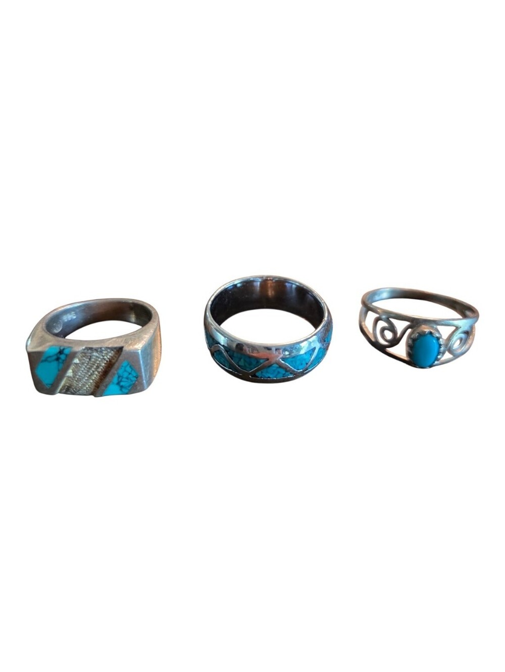 3 Native American Southwestern Turquoise Silver Rings-SEE NOTES!!!